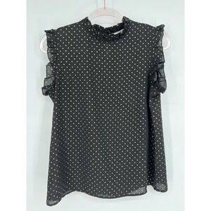 Shannon Ford NY Women's Sz PM Black Sleeveless Blouse Black‎ w Gold Polka Dot